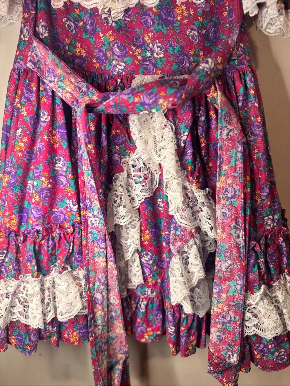 Girls Dolls&darlings Purple Floral Lace-Trim Dress